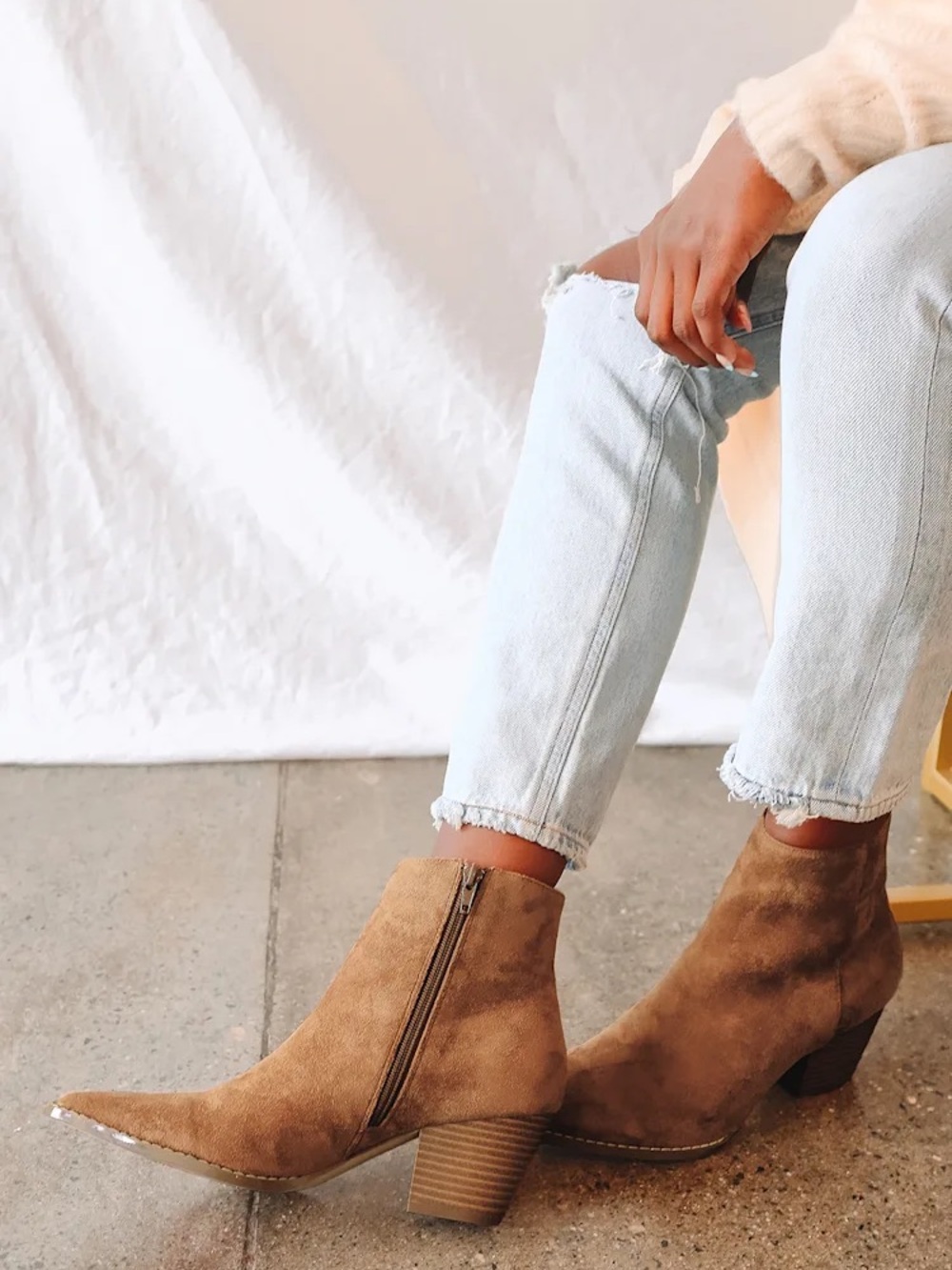 Lulus x Matiesse Spirit Fawn Suede Pointed Toe Ankle Booties.